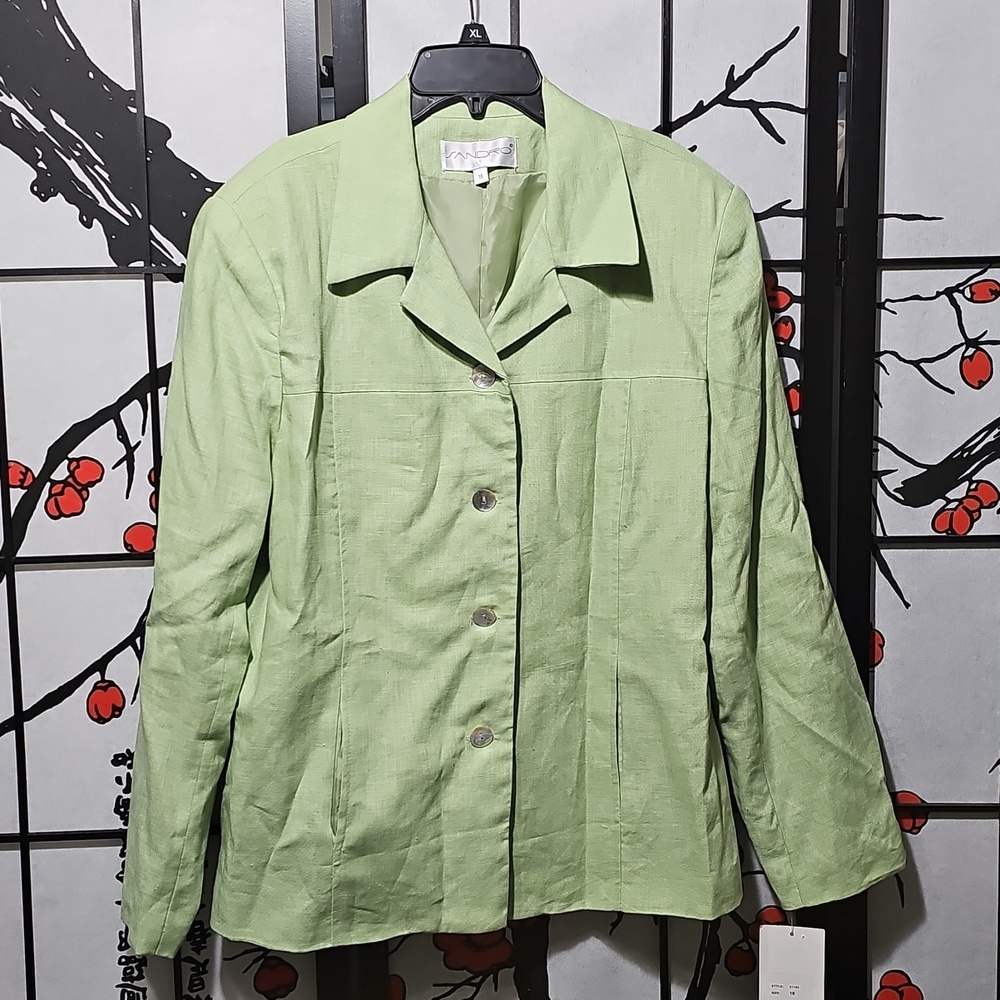 Sandro Light Green Linen Blazer Size 16 New - Picture 2 of 7